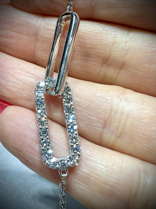 Lab Grown Diamond Interlocking Sterling Silver Bracelet: Adjustable Cable Chain 1.08 Carats