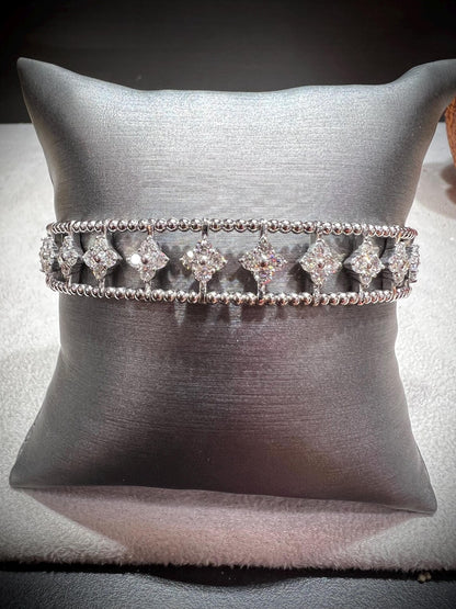 Diamond Adjustable Cuff Bracelet: Lab Grown Diamonds 2.24 Carats Sterling Silver 7-8”