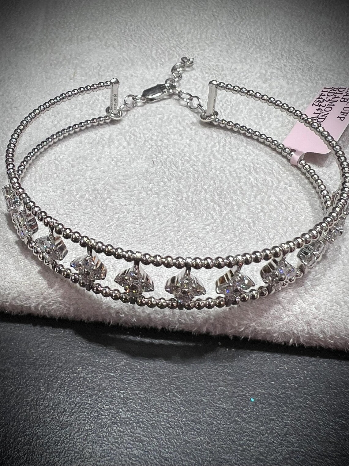 Diamond Adjustable Cuff Bracelet: Lab Grown Diamonds 2.24 Carats Sterling Silver 7-8”