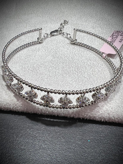 Diamond Adjustable Cuff Bracelet: Lab Grown Diamonds 2.24 Carats Sterling Silver 7-8”