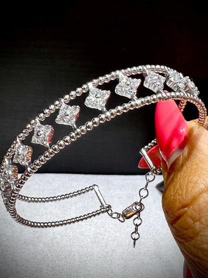 Diamond Adjustable Cuff Bracelet: Lab Grown Diamonds 2.24 Carats Sterling Silver 7-8”