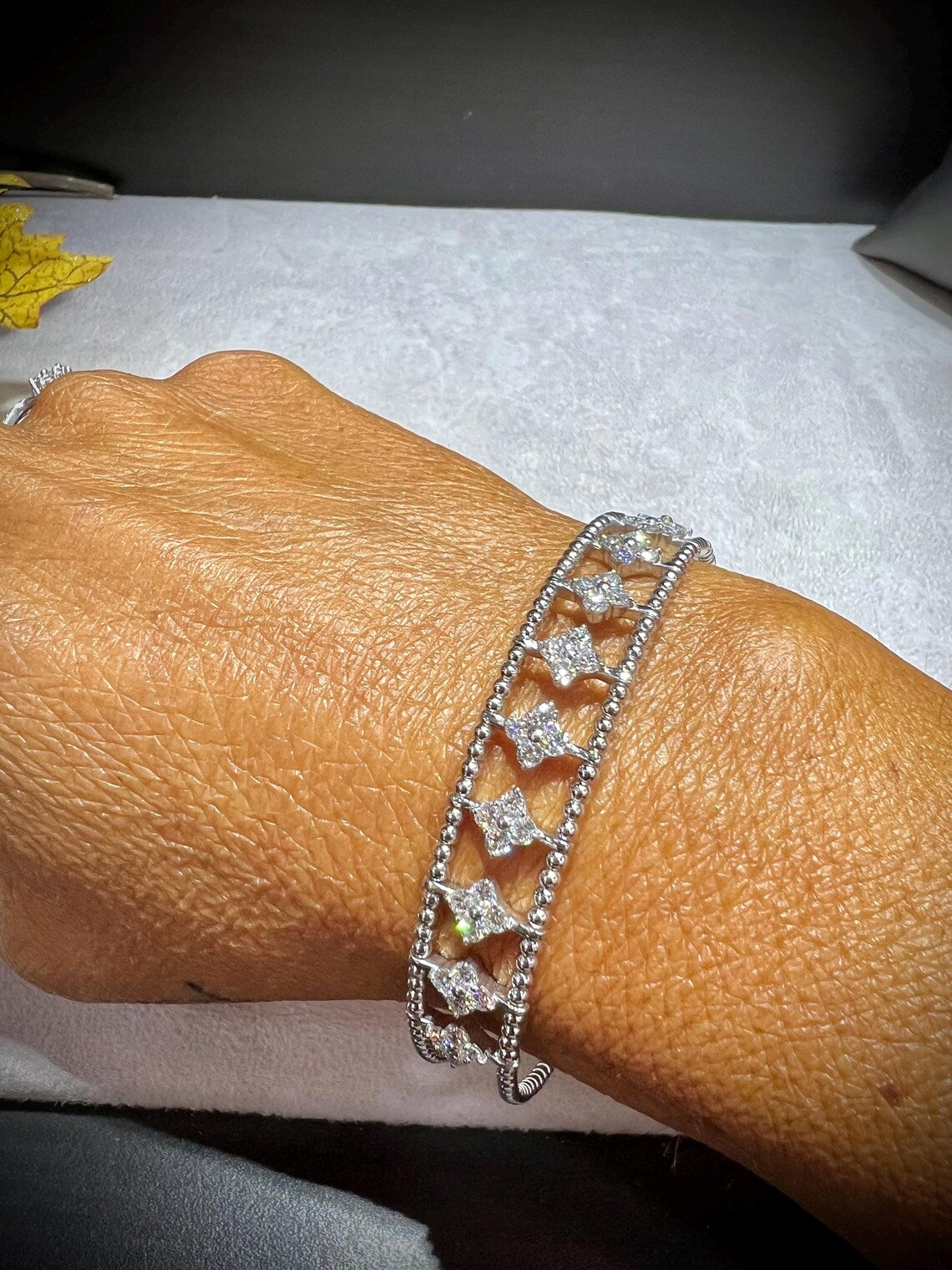 Diamond Adjustable Cuff Bracelet: Lab Grown Diamonds 2.24 Carats Sterling Silver 7-8”