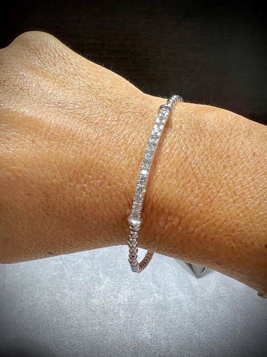 Diamond Bar Adjustable Cuff Bracelet: Lab Grown Diamonds 1.05 Carats Sterling Silver 7-8”