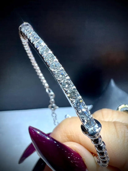 Diamond Bar Adjustable Cuff Bracelet: Lab Grown Diamonds 1.05 Carats Sterling Silver 7-8”