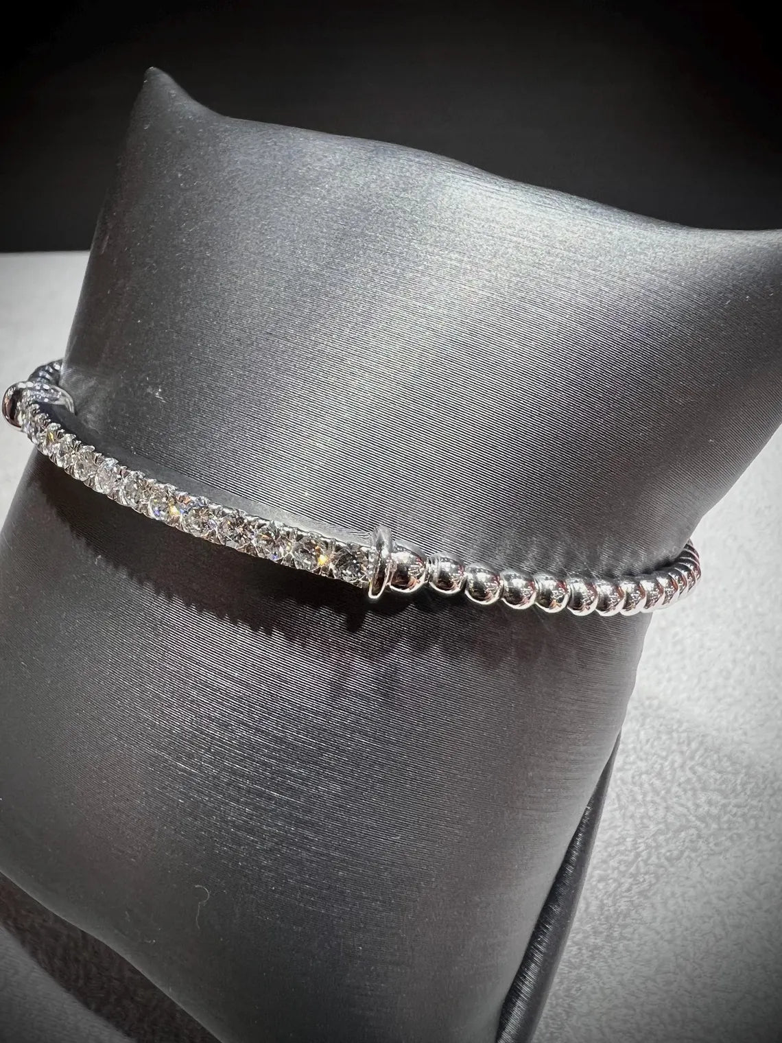 Diamond Bar Adjustable Cuff Bracelet: Lab Grown Diamonds 1.05 Carats Sterling Silver 7-8”