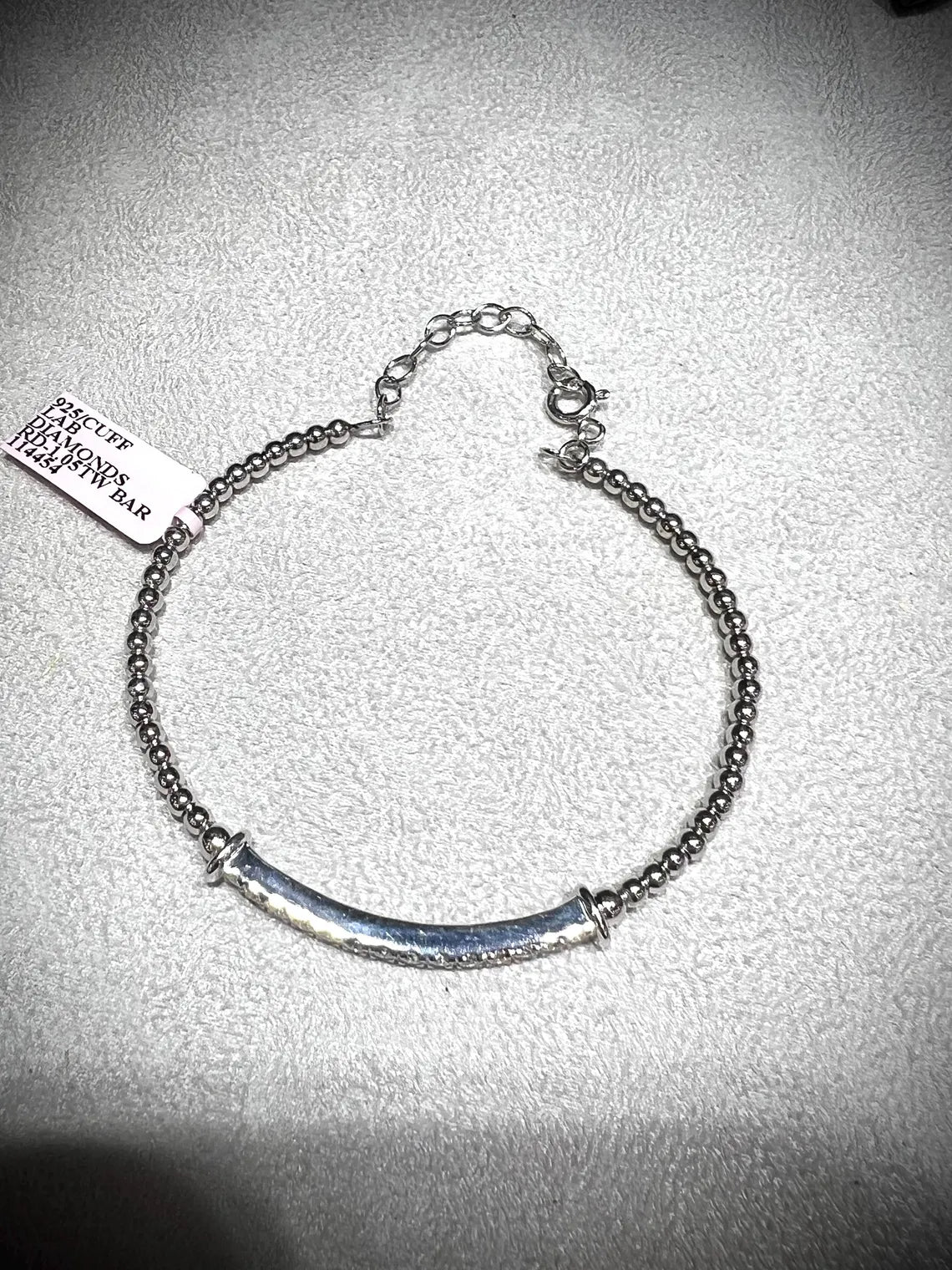 Diamond Bar Adjustable Cuff Bracelet: Lab Grown Diamonds 1.05 Carats Sterling Silver 7-8”