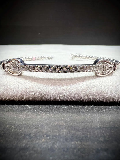 Diamond Bar Adjustable Cuff Bracelet: Lab Grown Diamonds 1.11 Carats Sterling Silver 7-8”