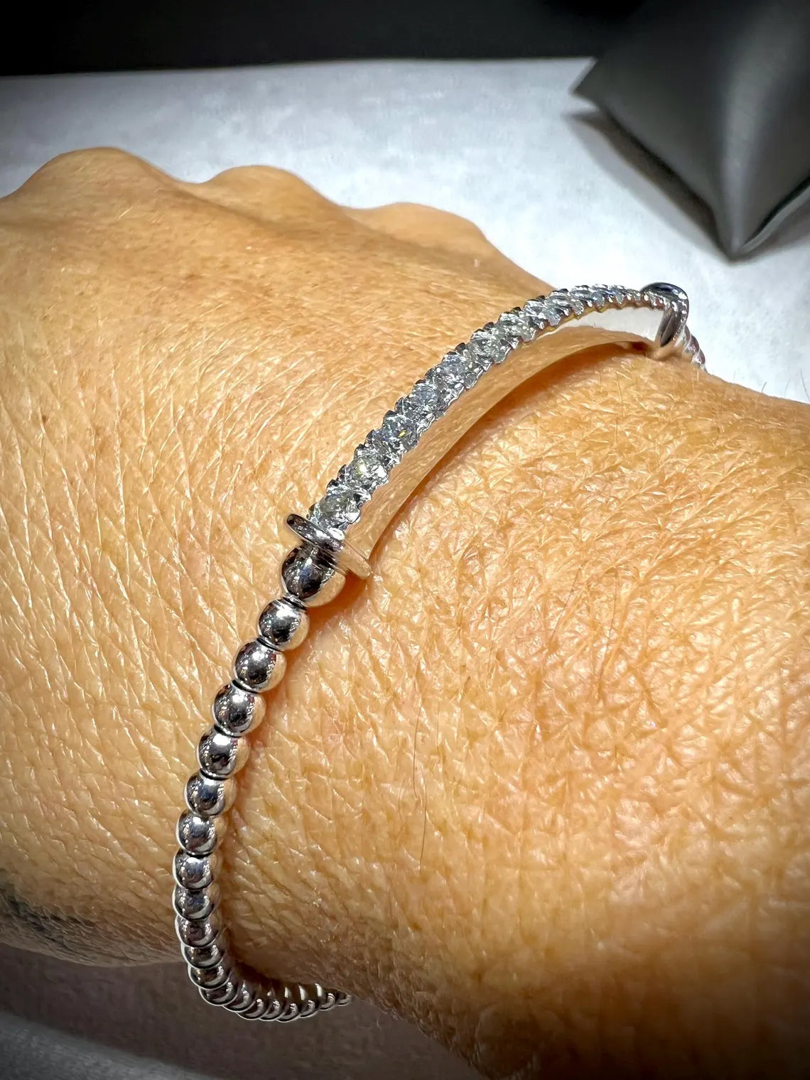 Diamond Bar Adjustable Cuff Bracelet: Lab Grown Diamonds 1.05 Carats Sterling Silver 7-8”