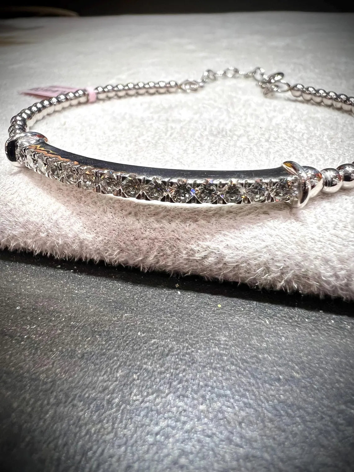 Diamond Bar Adjustable Cuff Bracelet: Lab Grown Diamonds 1.05 Carats Sterling Silver 7-8”