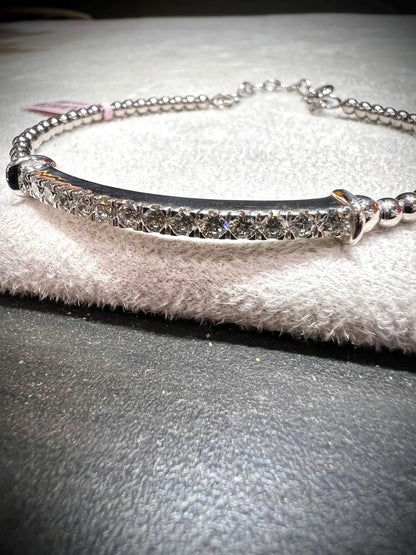 Diamond Bar Adjustable Cuff Bracelet: Lab Grown Diamonds 1.05 Carats Sterling Silver 7-8”