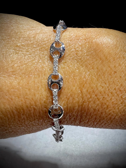 Lab Grown Diamond Mariner Link Bracelet: Sterling Silver or Gold, 1.5ct