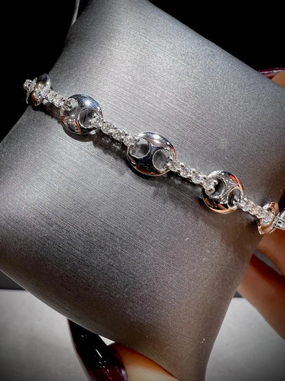 Lab Grown Diamond Mariner Link Bracelet: Sterling Silver or Gold, 1.5ct