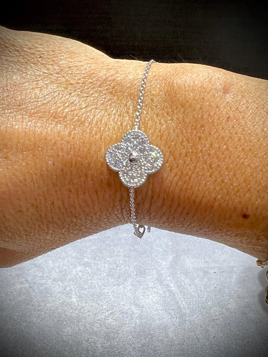 Lab Grown Diamond Flower Bracelet 1.11 Carats: Adjustable 7-8” Sterling Silver