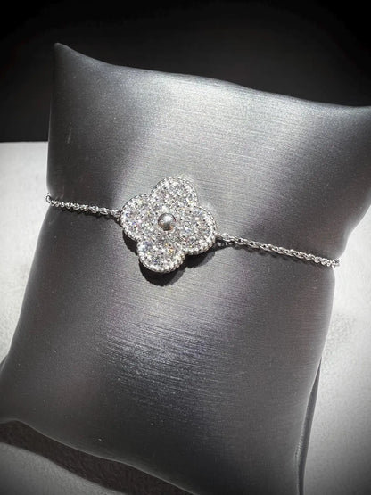 Lab Grown Diamond Flower Bracelet 1.11 Carats: Adjustable 7-8” Sterling Silver