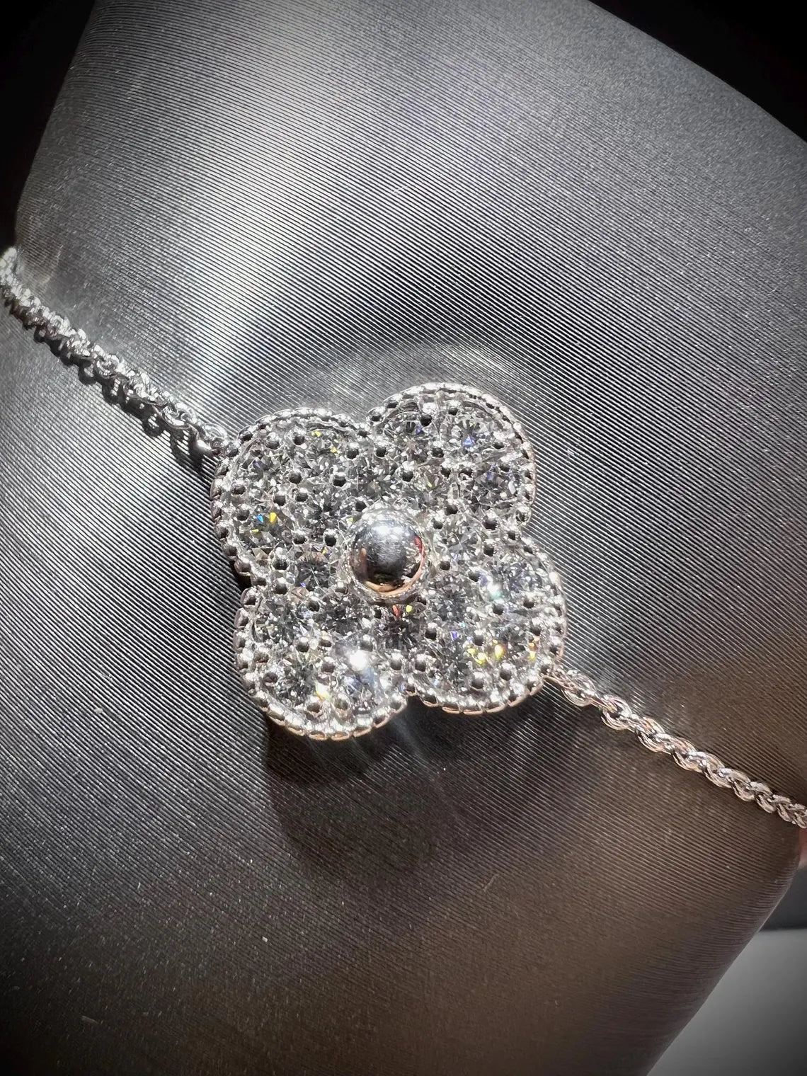 Lab Grown Diamond Flower Bracelet 1.11 Carats: Adjustable 7-8” Sterling Silver
