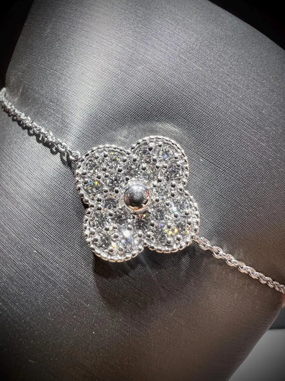 Lab Grown Diamond Flower Bracelet 1.11 Carats: Adjustable 7-8” Sterling Silver