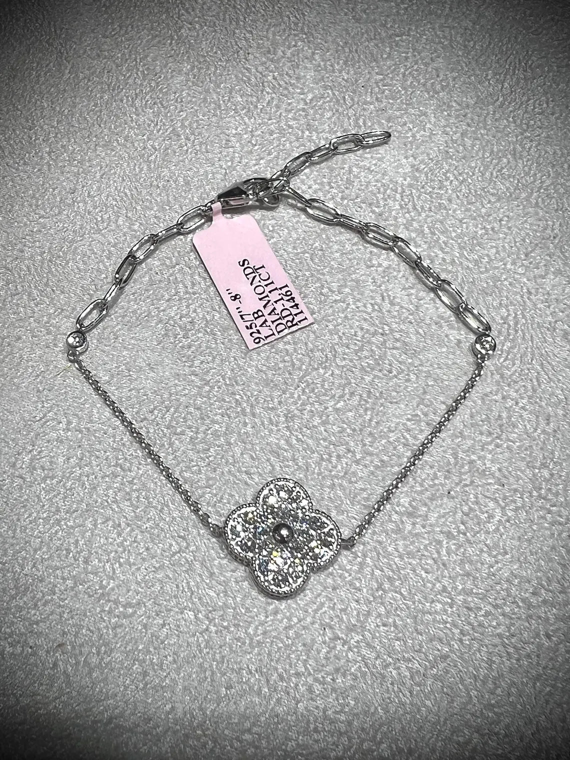 Lab Grown Diamond Flower Bracelet 1.11 Carats: Adjustable 7-8” Sterling Silver