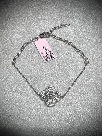 Lab Grown Diamond Flower Bracelet 1.11 Carats: Adjustable 7-8” Sterling Silver