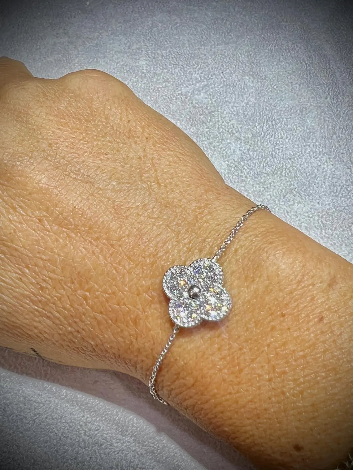 Lab Grown Diamond Flower Bracelet 1.11 Carats: Adjustable 7-8” Sterling Silver
