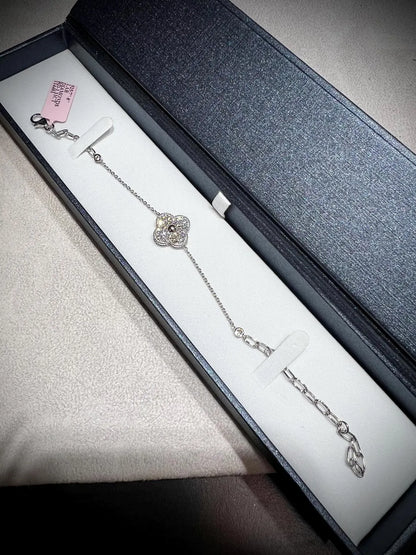 Lab Grown Diamond Flower Bracelet 1.11 Carats: Adjustable 7-8” Sterling Silver