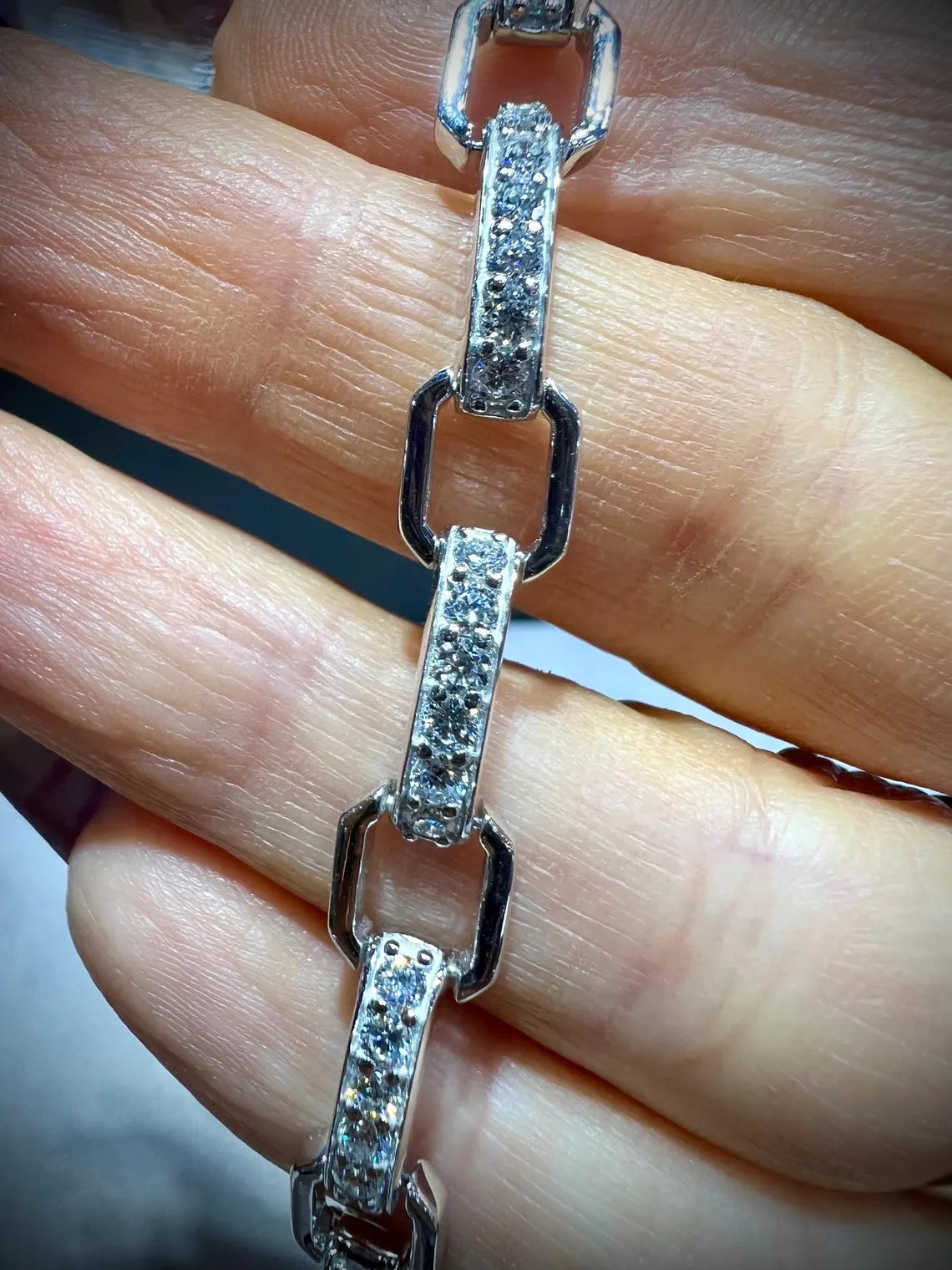 Lab Grown Diamond Link Bracelet: 2.75 Carats Sterling Silver, 7.75”