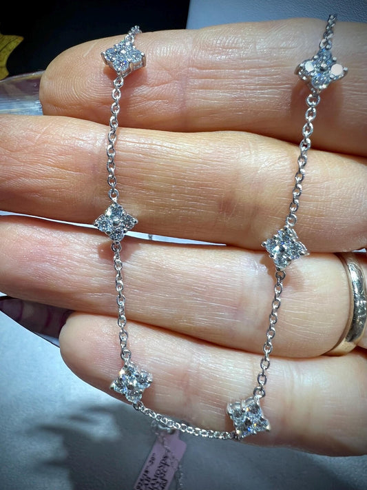 Lab Grown Diamond Station Necklace, Adjustable 18”-20” Sterling Silver, 2.62 Carats Diamonds