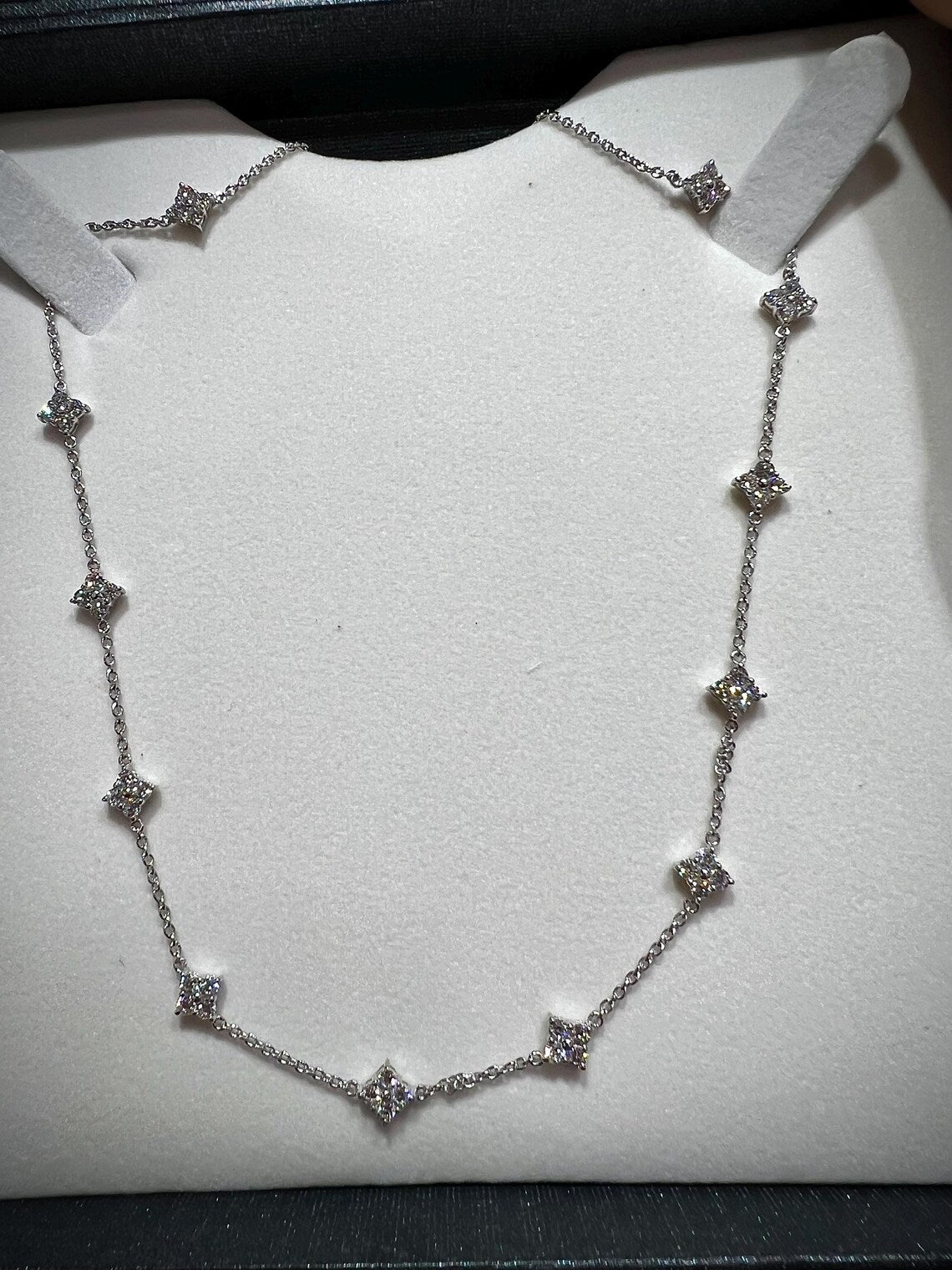 Lab Grown Diamond Station Necklace, Adjustable 18”-20” Sterling Silver, 2.62 Carats Diamonds