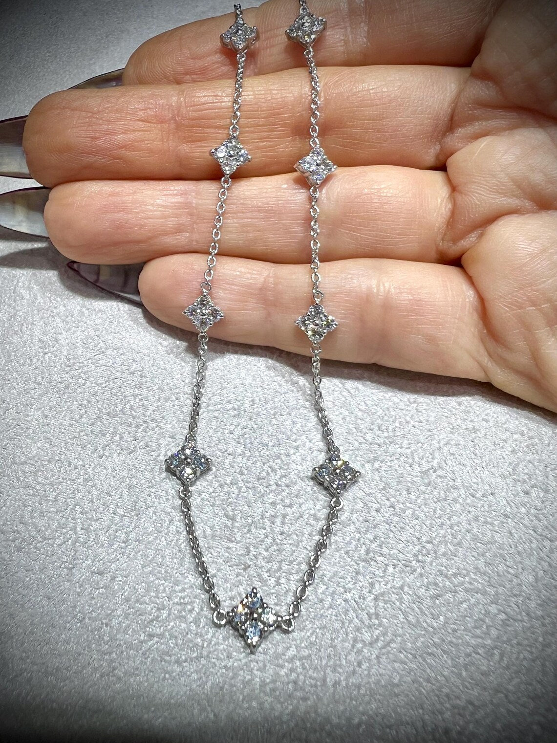 Lab Grown Diamond Station Necklace, Adjustable 18”-20” Sterling Silver, 2.62 Carats Diamonds