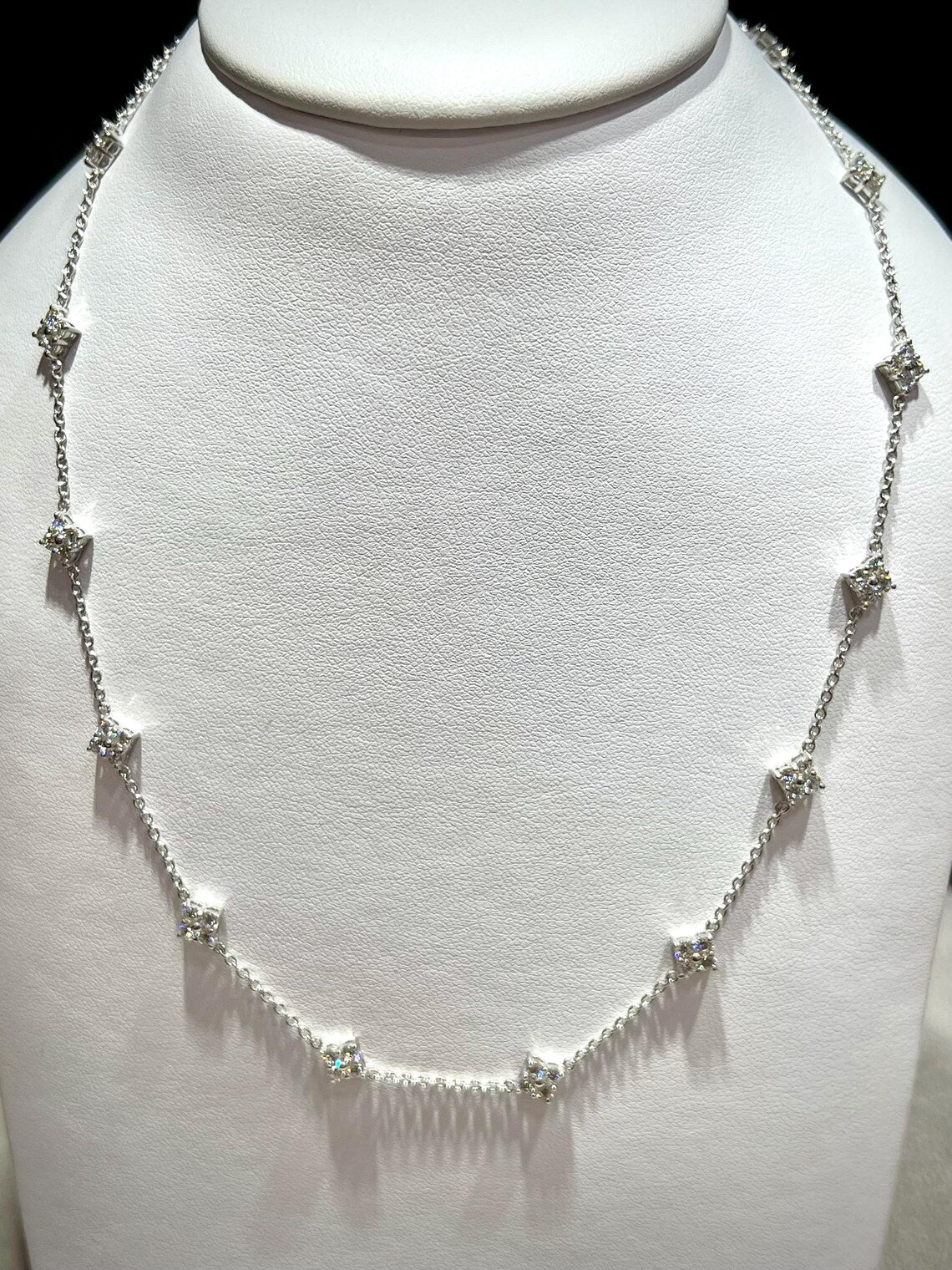Lab Grown Diamond Station Necklace, Adjustable 18”-20” Sterling Silver, 2.62 Carats Diamonds