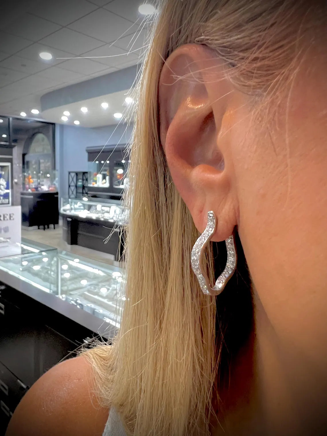 Diamond Hoop Earrings: Lab Grown Diamonds 1.50 Carats Sterling Silver