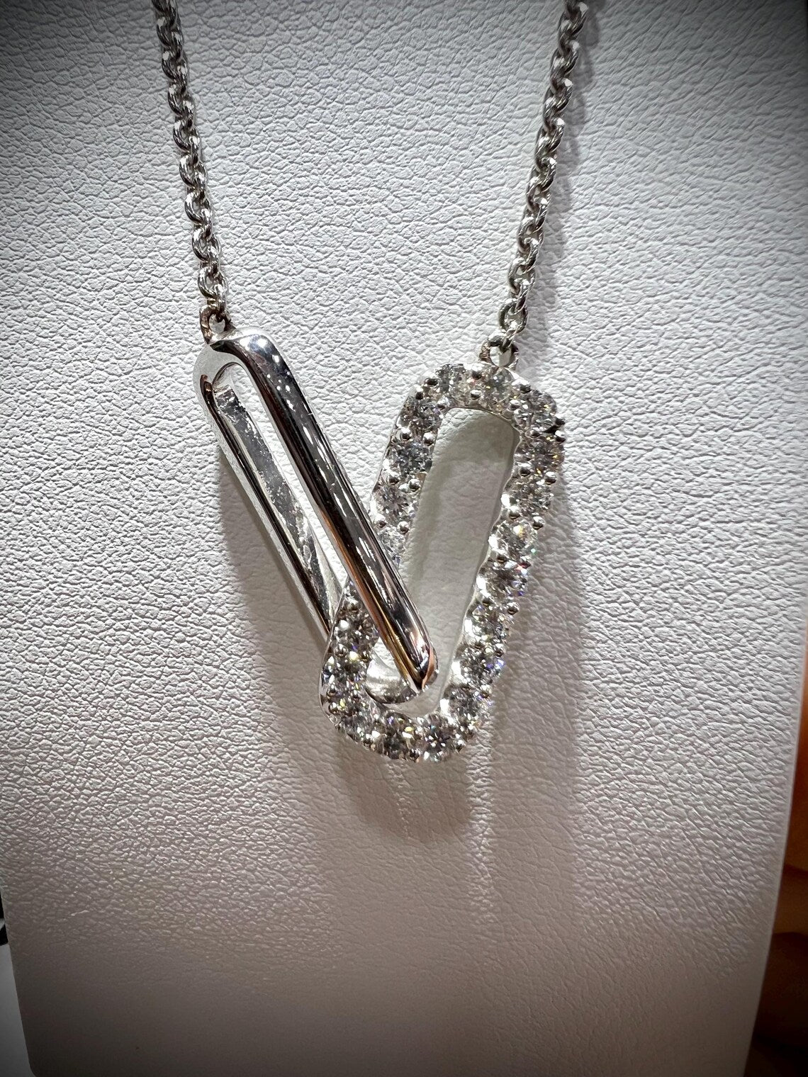 Lab Grown Diamond Interlocking Sterling Silver Necklace: Adjustable 16-18” Chain 1.08 Carats