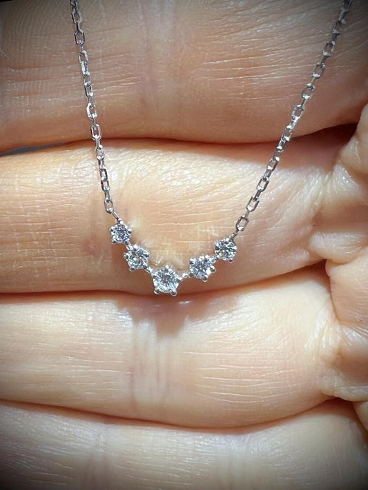 Lab Grown 0.26 Carat Diamond Chevron Single Row Necklace: Sterling Silver 16”