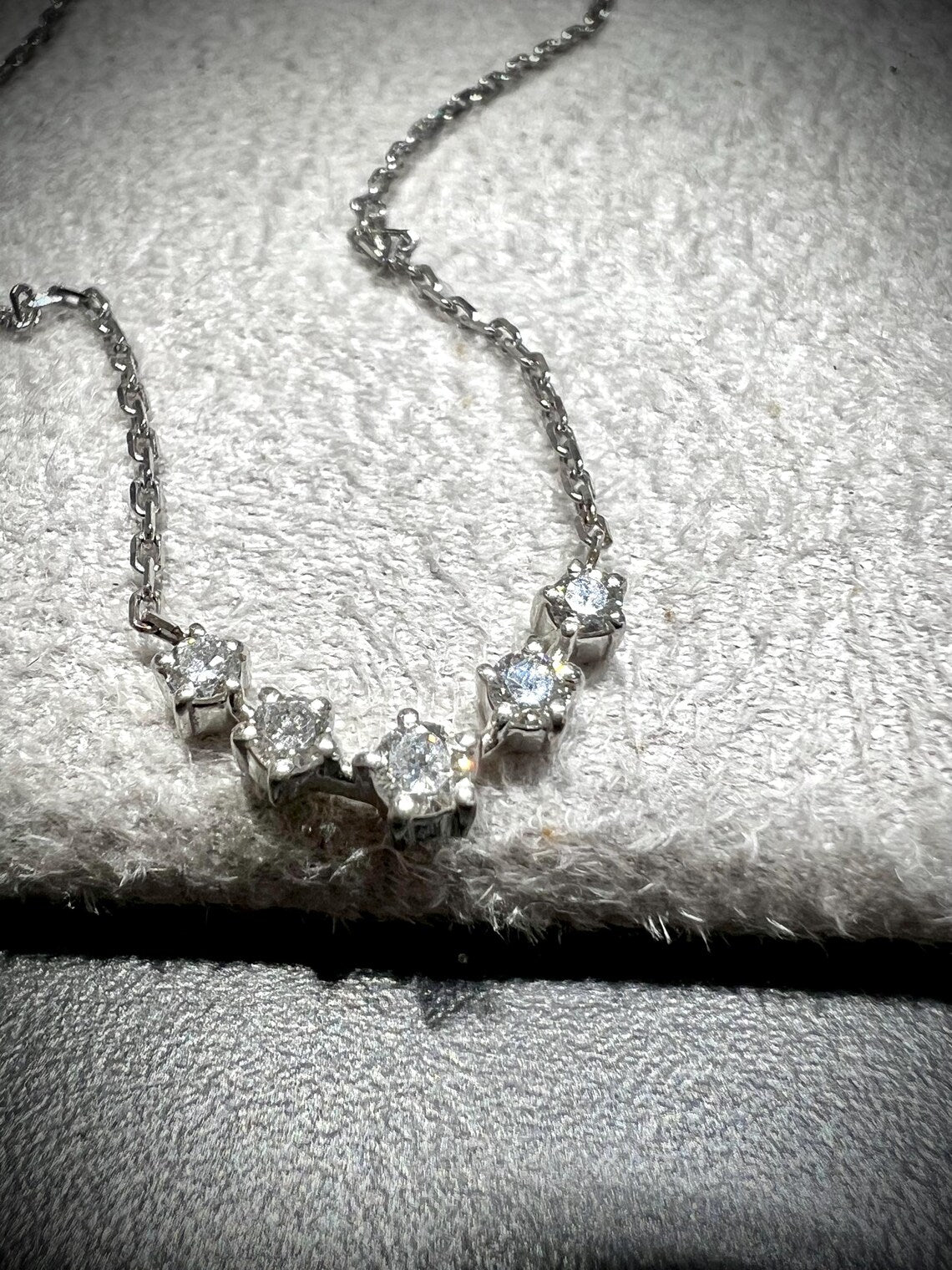 Lab Grown 0.26 Carat Diamond Chevron Single Row Necklace: Sterling Silver 16”