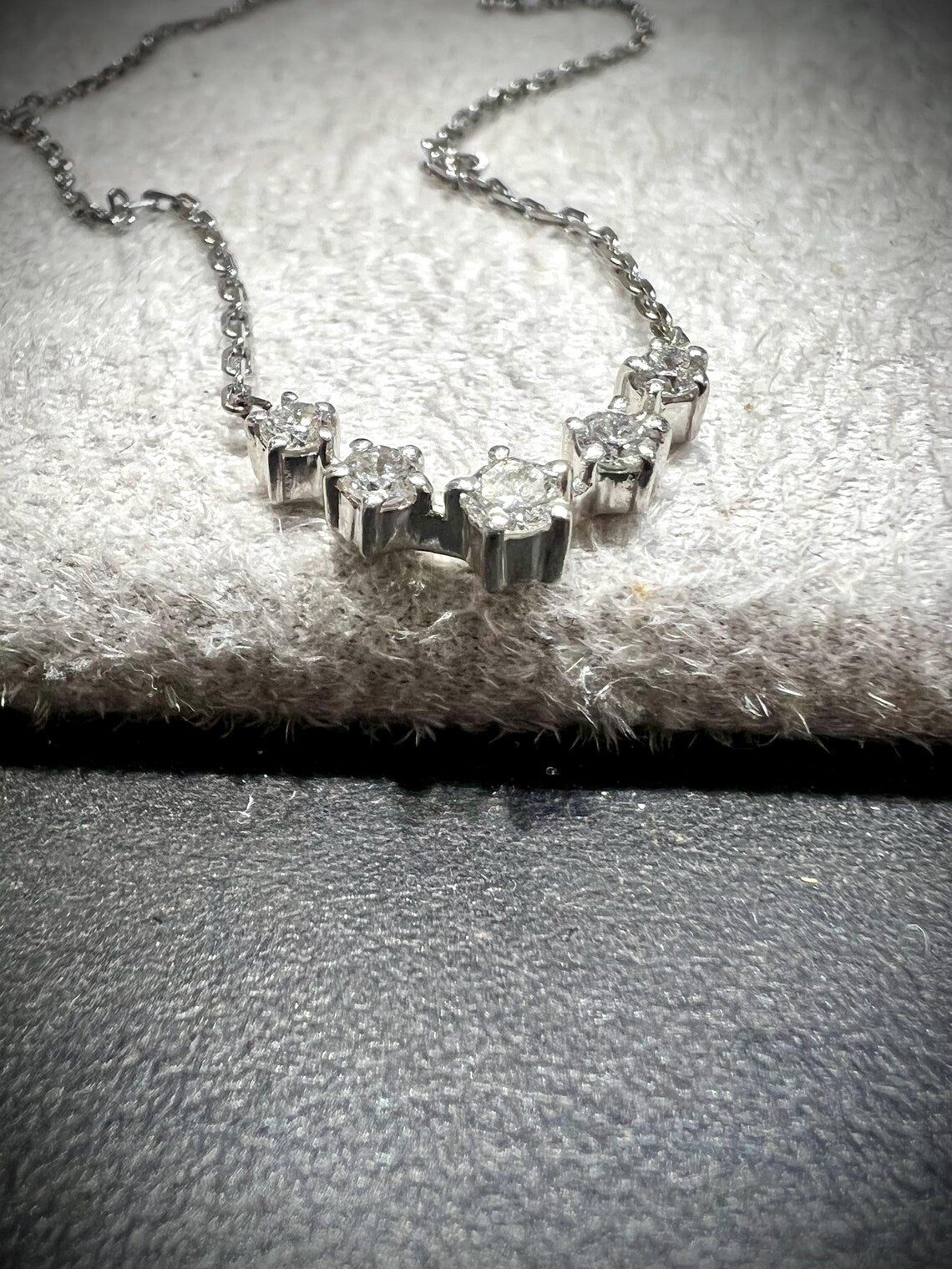 Lab Grown 0.26 Carat Diamond Chevron Single Row Necklace: Sterling Silver 16”