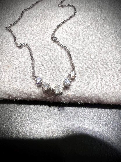 Lab Grown 0.26 Carat Diamond Chevron Single Row Necklace: Sterling Silver 16”