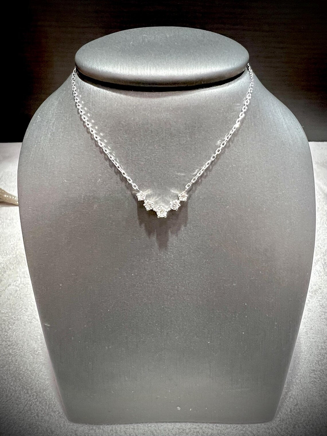 Lab Grown 0.26 Carat Diamond Chevron Single Row Necklace: Sterling Silver 16”