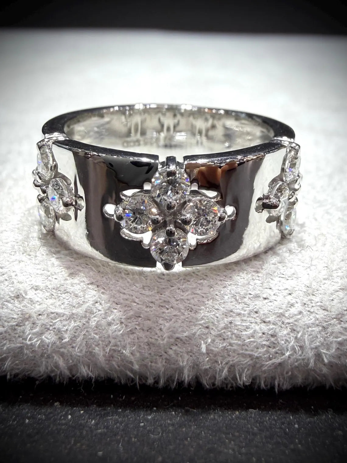 Diamond Flower Station Ring 0.80 Carats: Sterling Silver, Lab Grown Diamonds