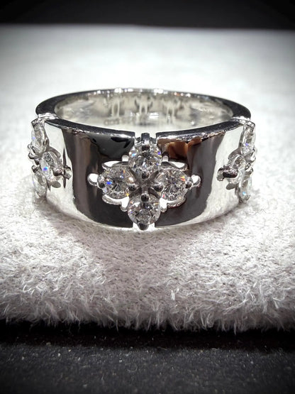 Diamond Flower Station Ring 0.80 Carats: Sterling Silver, Lab Grown Diamonds