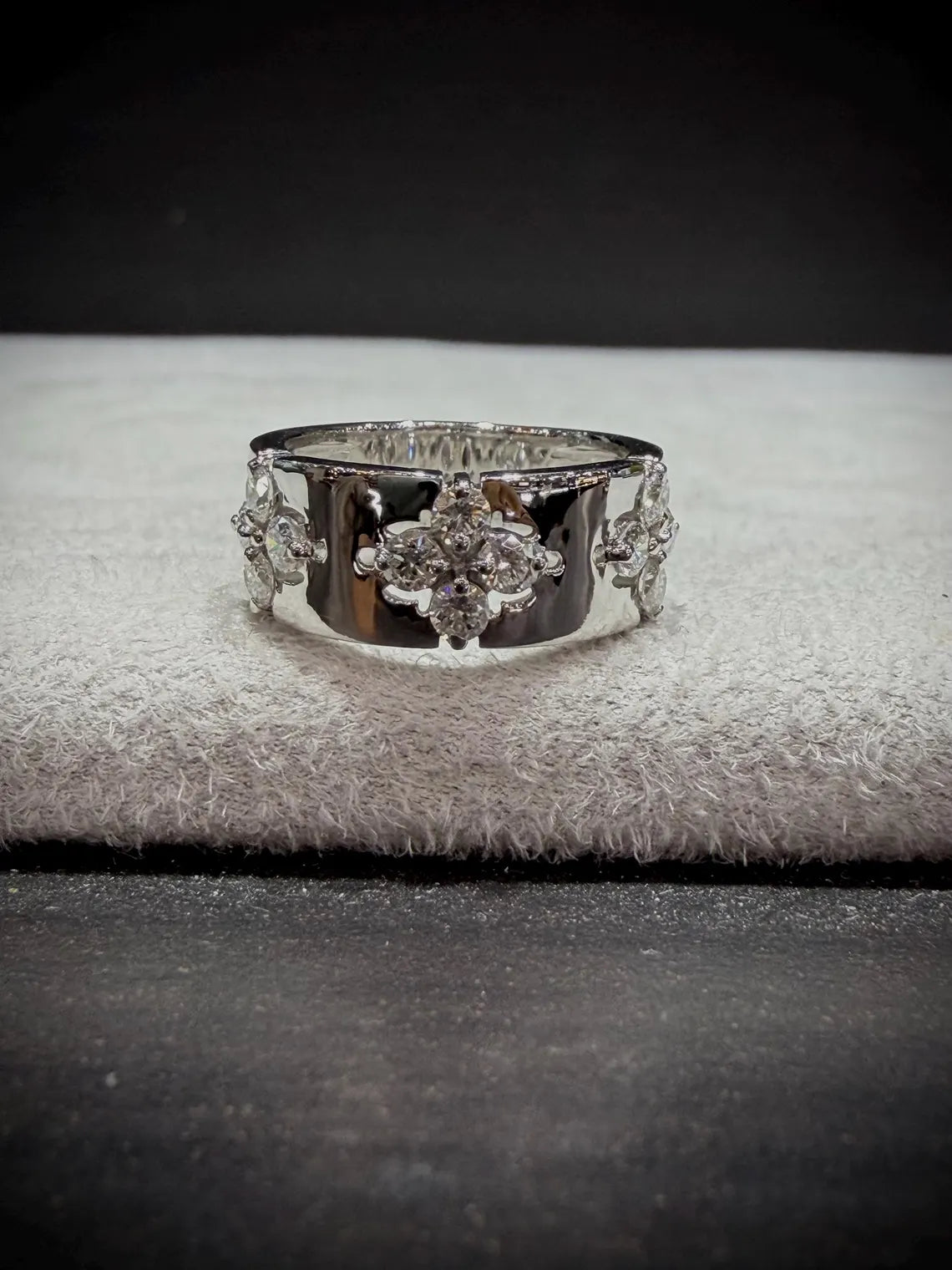 Diamond Flower Station Ring 0.80 Carats: Sterling Silver, Lab Grown Diamonds