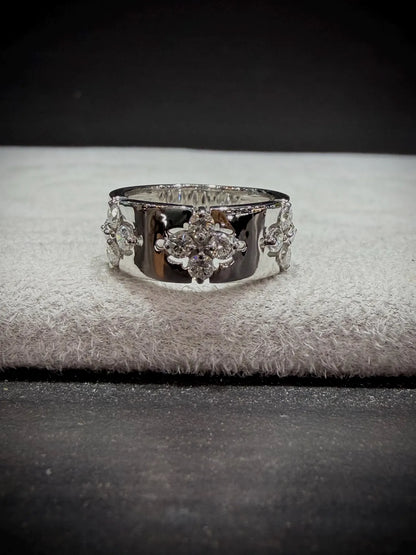 Diamond Flower Station Ring 0.80 Carats: Sterling Silver, Lab Grown Diamonds