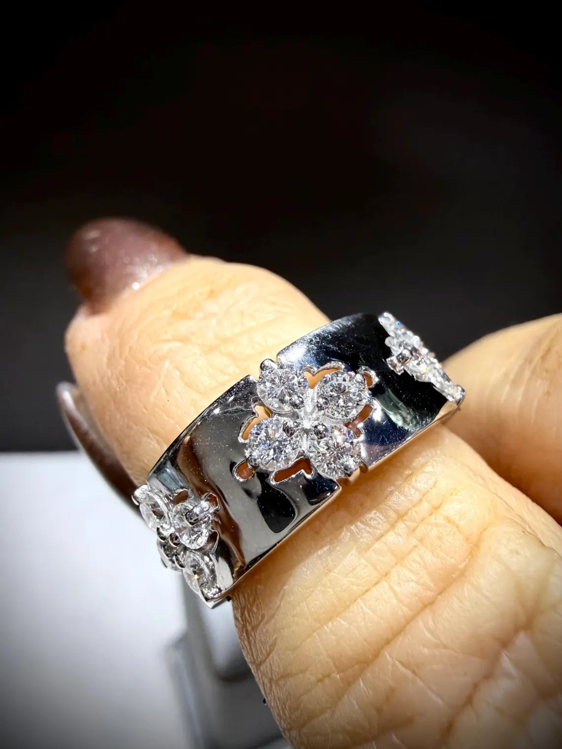 Diamond Flower Station Ring 0.80 Carats: Sterling Silver, Lab Grown Diamonds