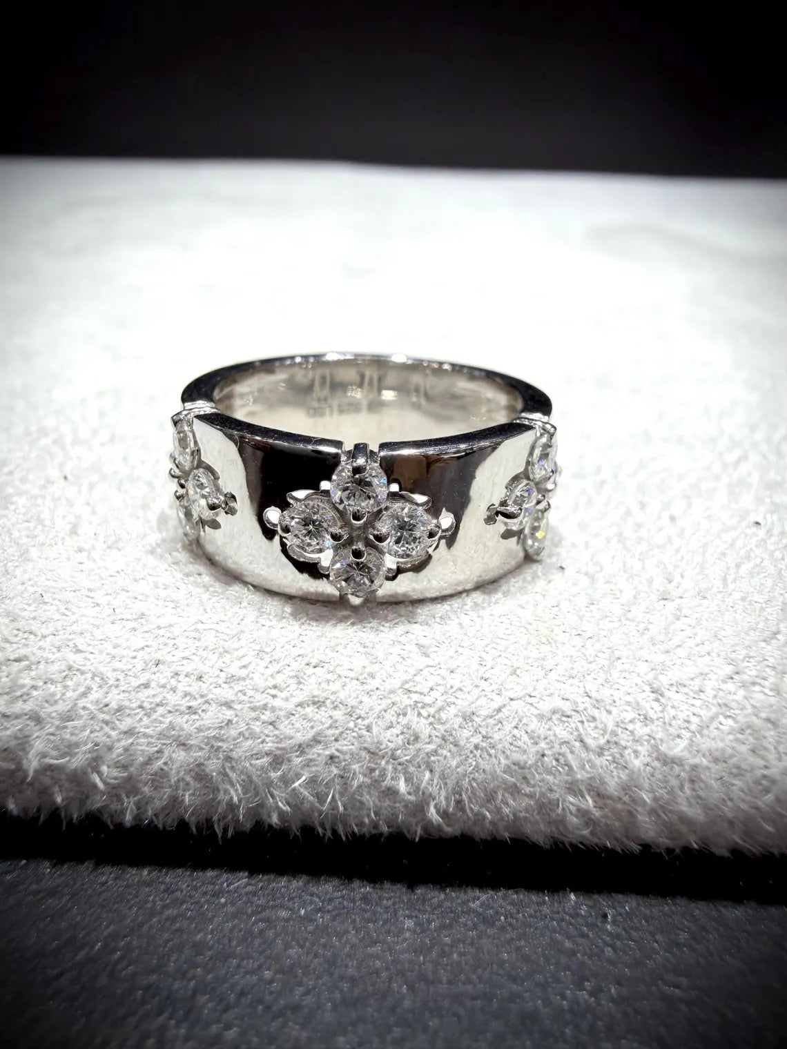 Diamond Flower Station Ring 0.80 Carats: Sterling Silver, Lab Grown Diamonds