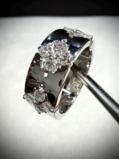 Diamond Flower Station Ring 0.80 Carats: Sterling Silver, Lab Grown Diamonds