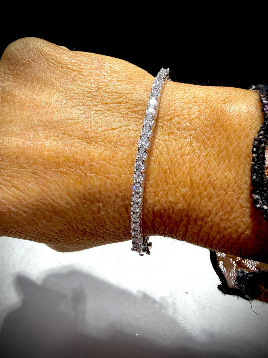 Lab Grown Diamond Bangle 1.00 Carat: Sterling Silver 7”