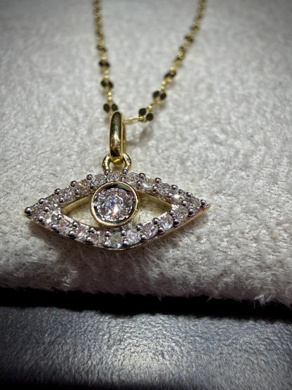 10K Lab Grown Diamond Evil Eye Necklace 0.13 Carats: Adjustable 15”-18”