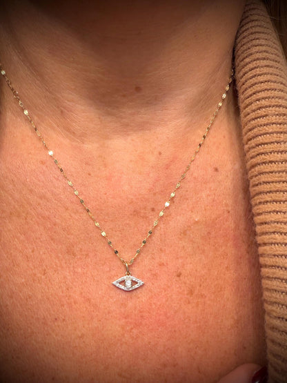 10K Lab Grown Diamond Evil Eye Necklace 0.13 Carats: Adjustable 15”-18”