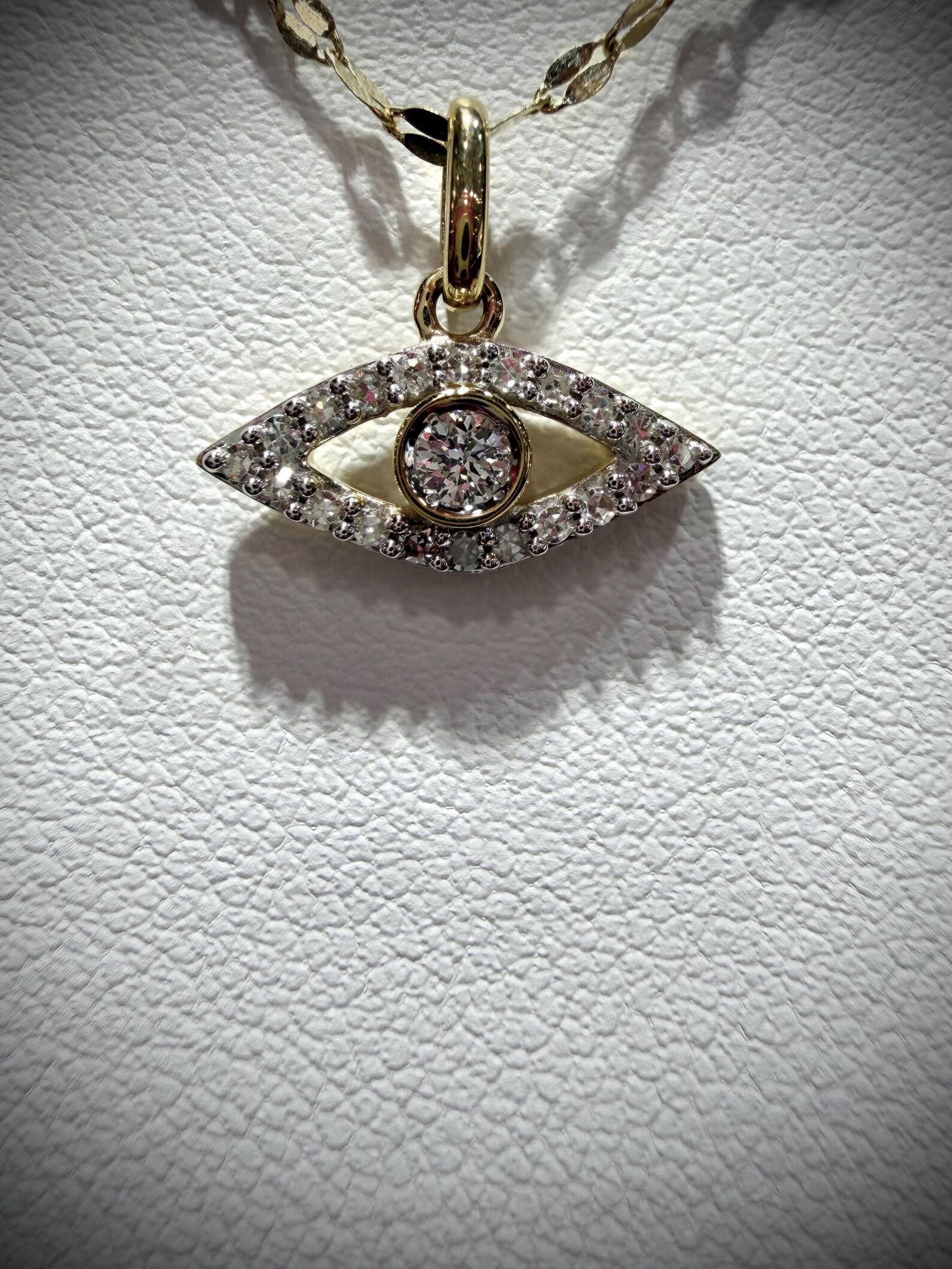 10K Lab Grown Diamond Evil Eye Necklace 0.13 Carats: Adjustable 15”-18”