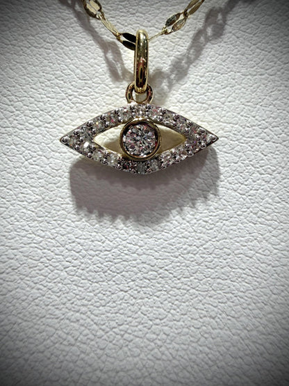 10K Lab Grown Diamond Evil Eye Necklace 0.13 Carats: Adjustable 15”-18”