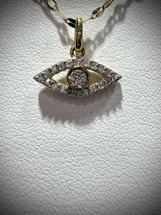 10K Lab Grown Diamond Evil Eye Necklace 0.13 Carats: Adjustable 15”-18”