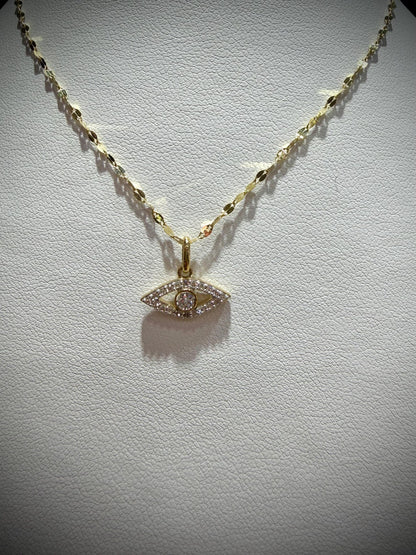 10K Lab Grown Diamond Evil Eye Necklace 0.13 Carats: Adjustable 15”-18”